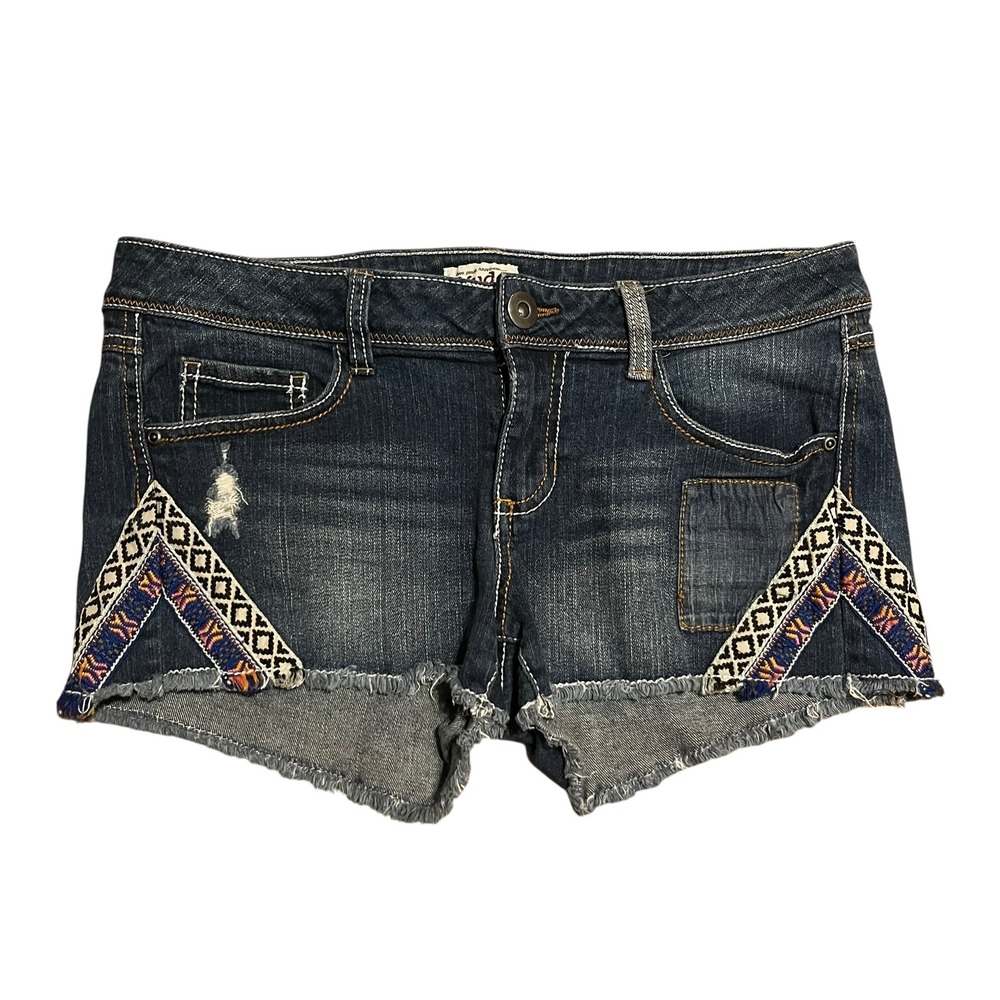 Vintage Mudd Womens Embroidered Dark Wash mini Denim Cut Off Jean Shorts Size 11